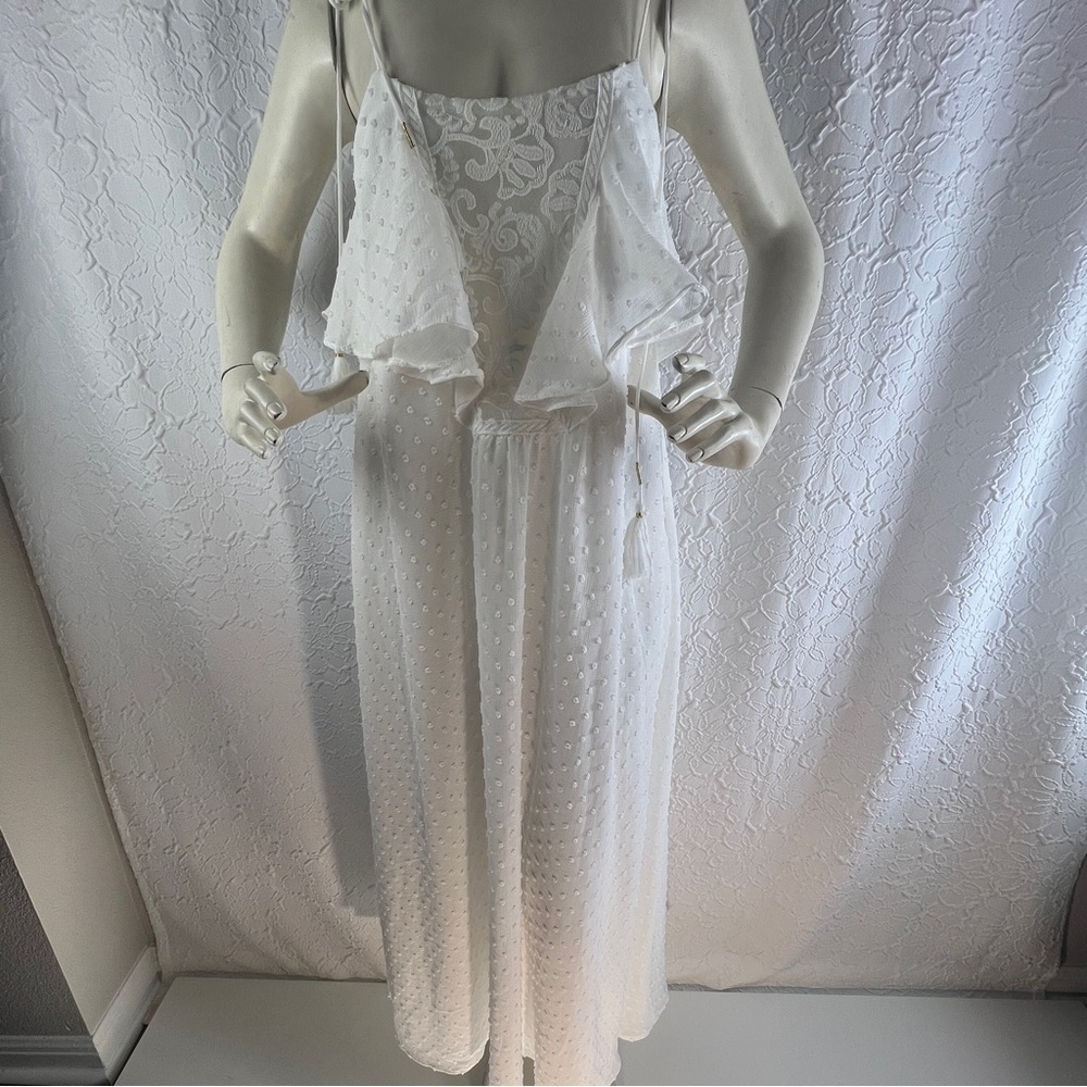 Moon River Maxi Dress Swiss Dot Lace Ruffle White Womens Small - Picture 6 of 12
